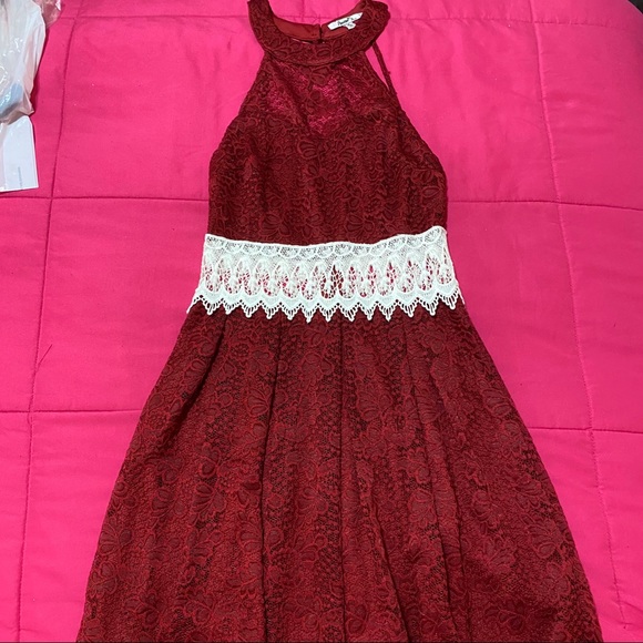 red halter neck skater dress